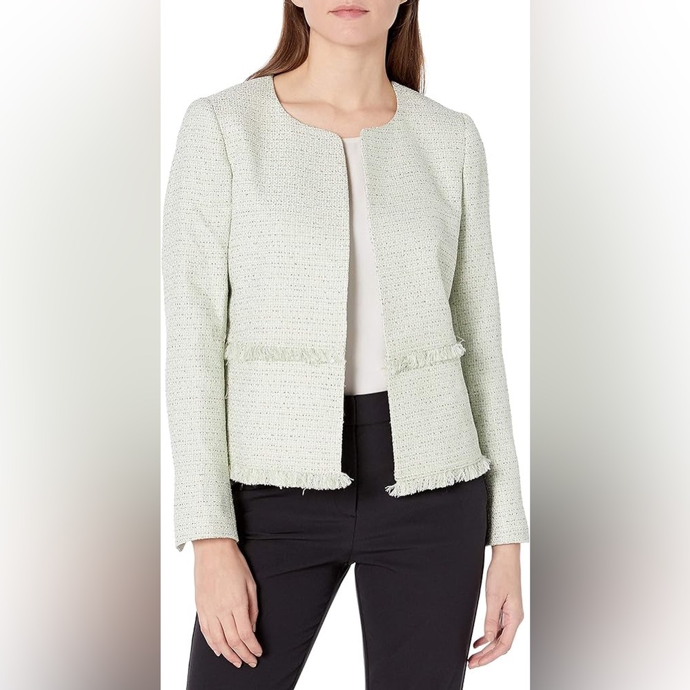 Nine West Light Mint Tweed Open Front Blazer